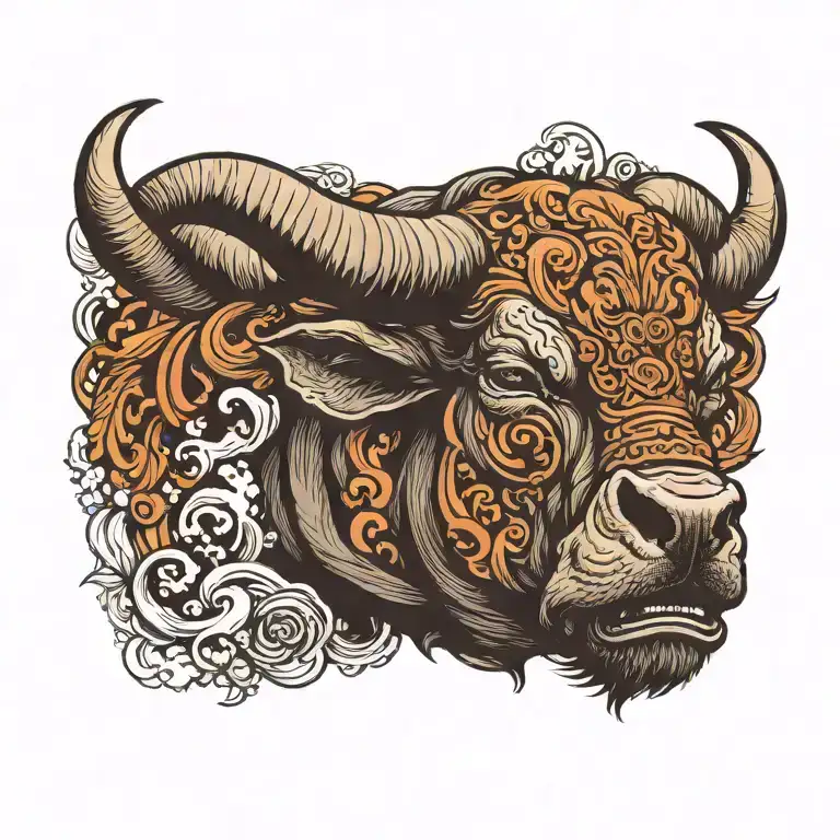 Bull Head With Smoke Coming Out Of His Nose