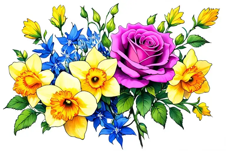 Roses Larkspur Daffodils