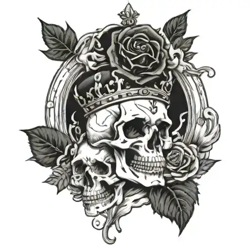 Black Roses & Skull Heads & Clouds & King Crown