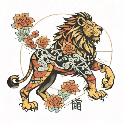 Geometric Lion With Japanese Words Dona Nobis Pacem