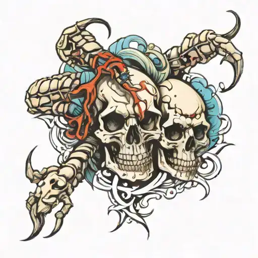 Skulls With A Scorpion Crawling