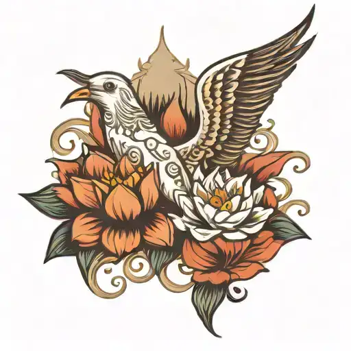 Trident And Lotus Inside A Dove