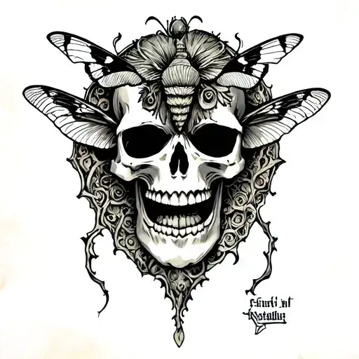 Skull With Moth Emerging