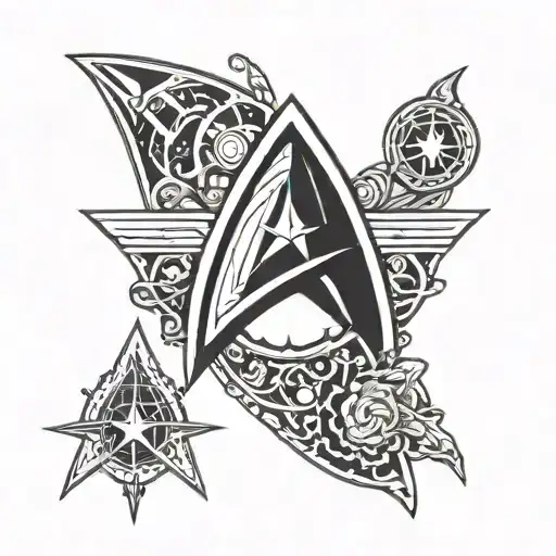 Tattoo The Shape Of Star Trek Insignia With Star Trek Related Things Inside