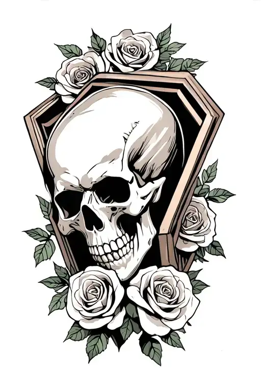 Skull With Coffin And Roses
