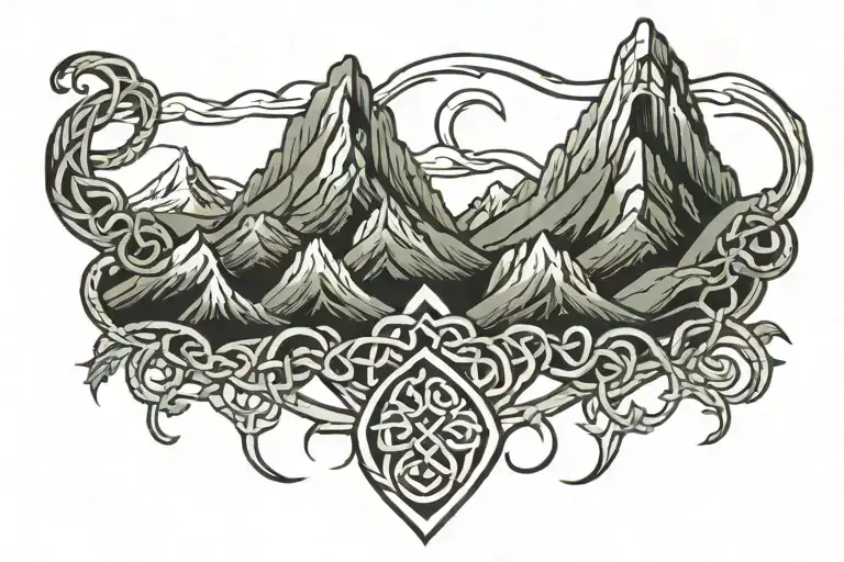Celtic Knot And Mountains