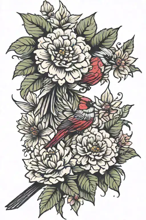 Zinnia Flower And Cardinal Bird