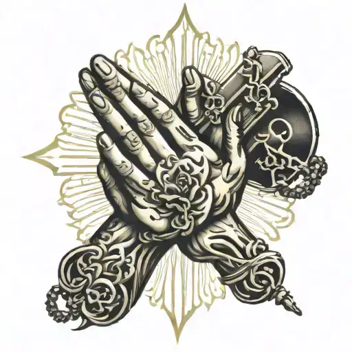2006 Praying Hands With Cross Holding Rosary