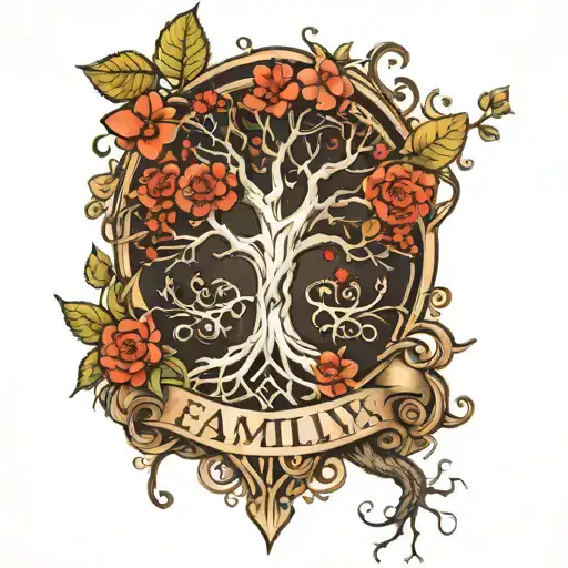 Family Tree With Roots And Cross In The Middle
