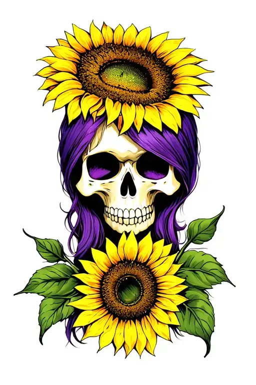 Skull Sunflower Kissing Purple Hair