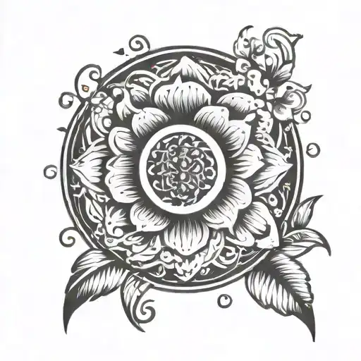 Flower In A Circle With Writing In A Circle