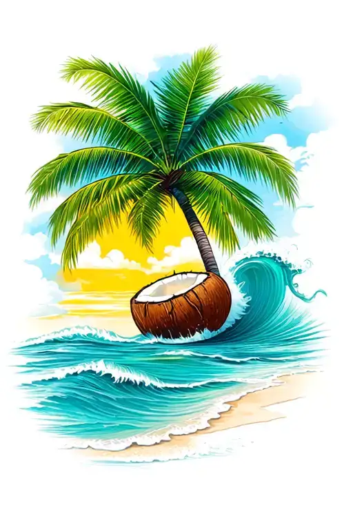 Coconut Beach With Rolling Waves Flowing