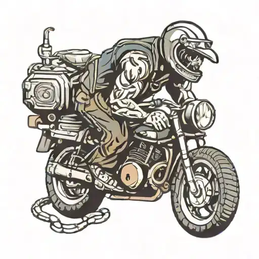 A Neotraditional Tattoo Of A Mechanic Working On A Motorcycle With A Snake Wrapped Around His Arm