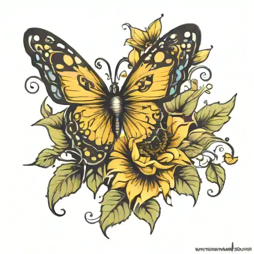 Sunflower Butterflies Time Heart Piece