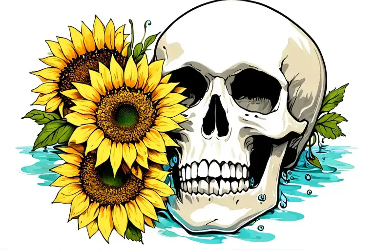 Skull With Sunflowers And Water