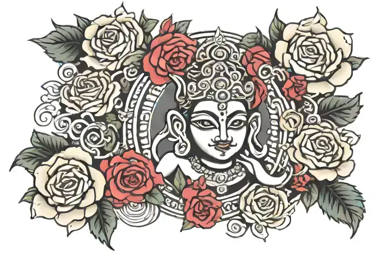 Hindu God Surrounded With Roses