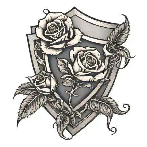 A Shield Adorned With A Silver Rose Intertwined