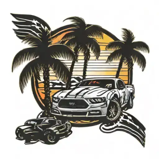 Nascar With Palm Tree Silhouette
