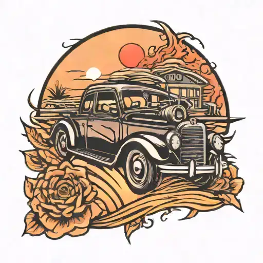 Car Speeding Sun Setting