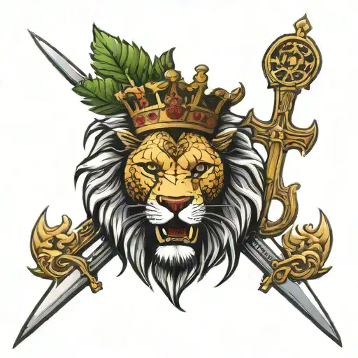 Lion Crown Haitian War Sword Shield Cross Royalty Haitian Tree Of Life