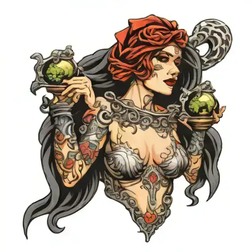 Blindfolded Women Holding Scales Represent Light And Darkness