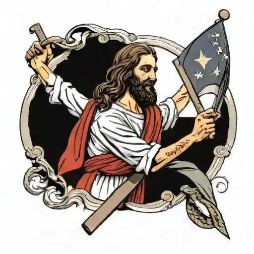 Jesus Planting A Flag On The Devile