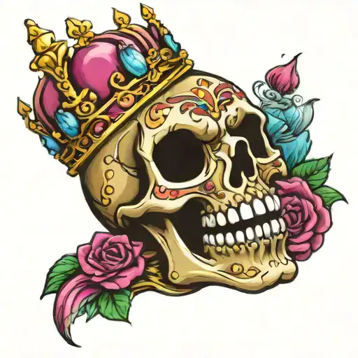 Skull With Mouth Open Laughing Wearing A Crown Of Jewels