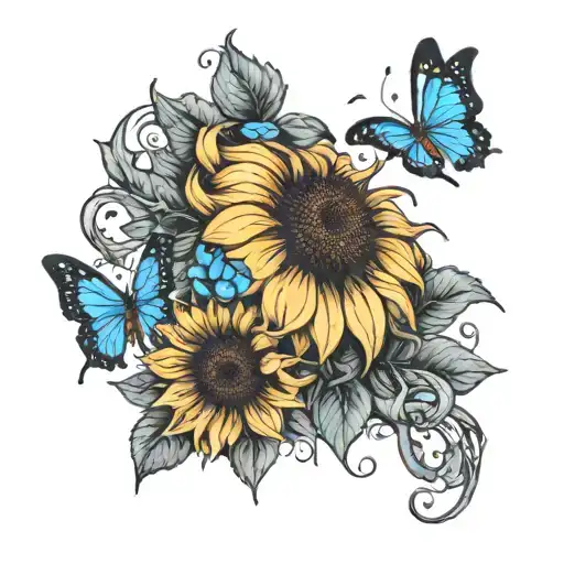 Sunflower With A Blue Butterfly