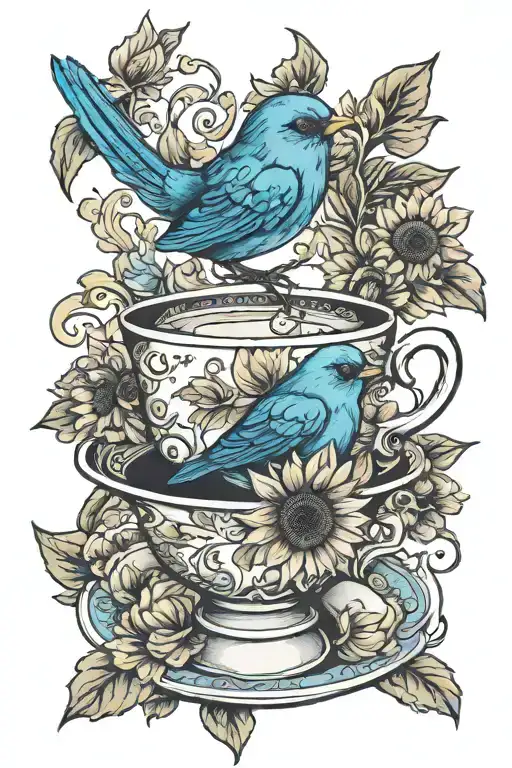 Teacup Blue Bird Sunflower Incorporated