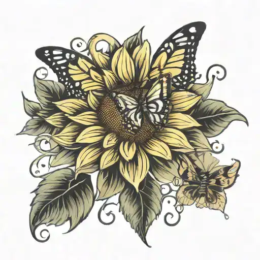 Sunflower With A Butterfly And A Scroll With Mum Written On It