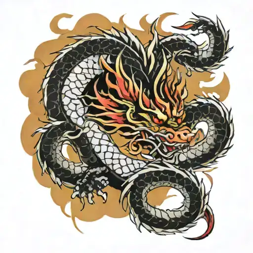 Japanese Dragon And Flames For Leg