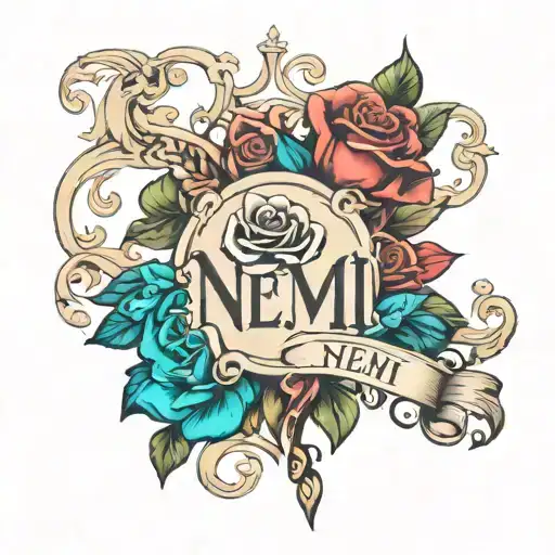 The Word Nemi With Hearts And Roses Around It