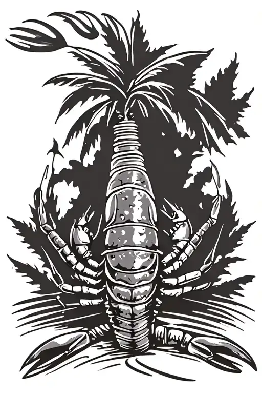 Canadian Lobster Grasping A Palm Tree