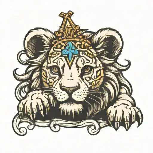 Hand Little Lion Whit Cross