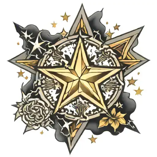 Huge Shining Star With 5 Stars Surrounding It