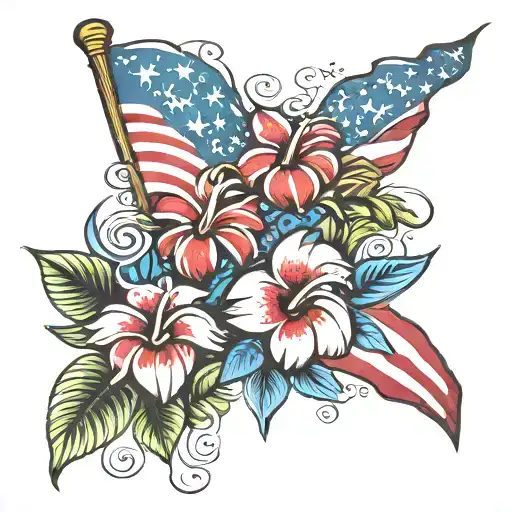 American Flag Hawaiian Flower Money Symbols Incorporated Working Hands
