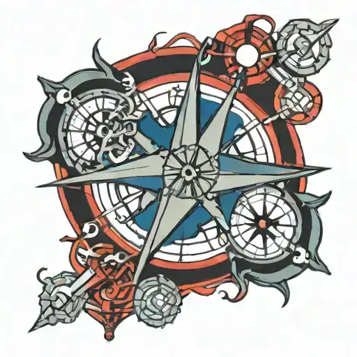 Navy Anchor And Compass With Lightining Bolts Only Red And Black Colors