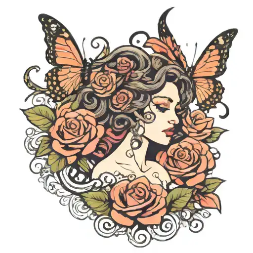 Medusa With Butterflies And Roses