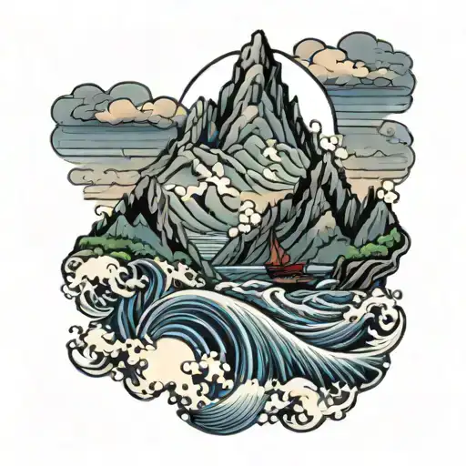 Sharp Mountain Peaks And The Sea Waves