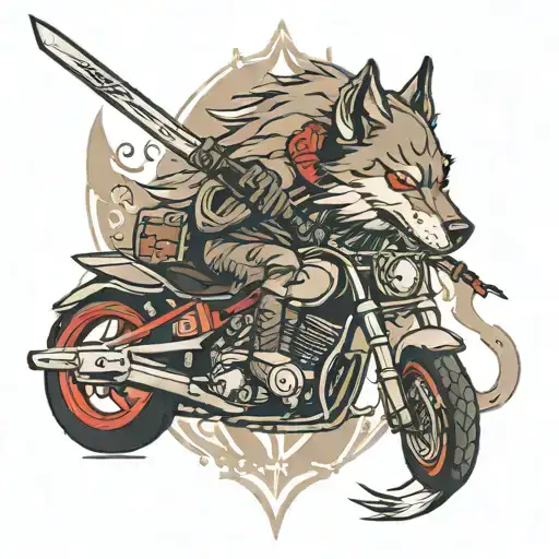 Wolf And A Katana And A Motorcycle