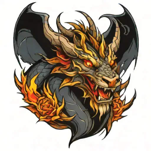 Dragons Body With A Lions Head Breathing Fire Coming