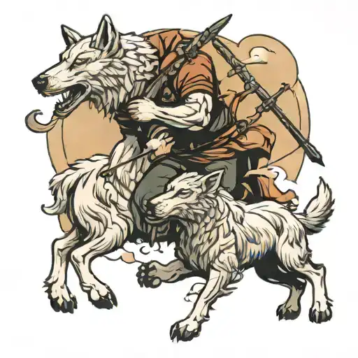 Shepherd And Sheep Beating A Wolf