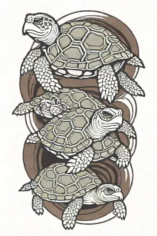 Mom Turtle Surrounded By 2 Baby Turtle Swimming