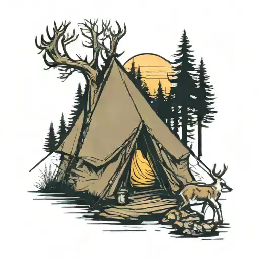 Deer Hunting Camp Tent In Forest