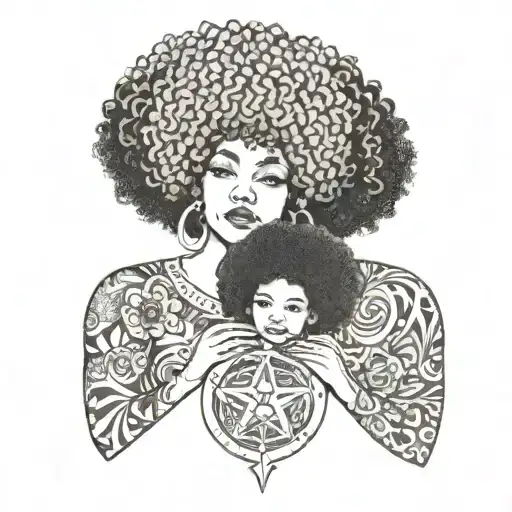 Mother And Daughter With Afro Holding