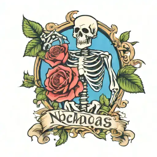 Skeleton With Roses And Name Nicholas In The Center