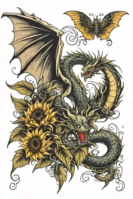 Sunflowers And Dragon
