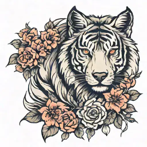 Wolf Tiger And Flowers