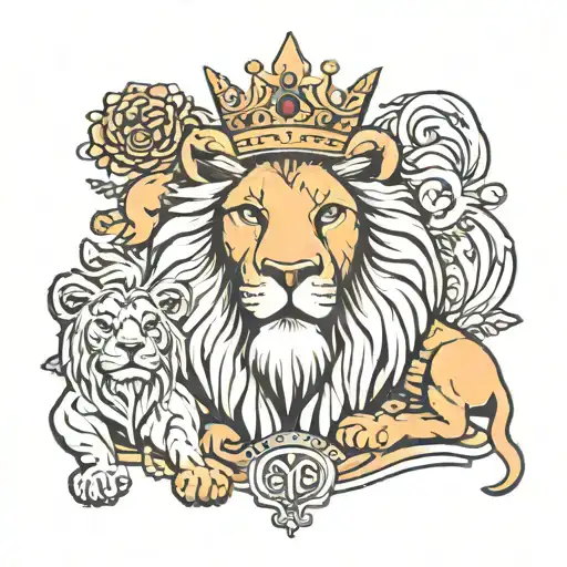 Crown Lion Leo Zodiac Sign With Mother Holding A Baba