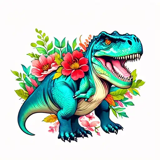 Dinosaur With Floreal Composition